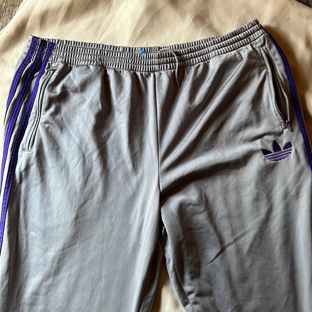 Adidas mens track pants. Gray and purple. Size XL